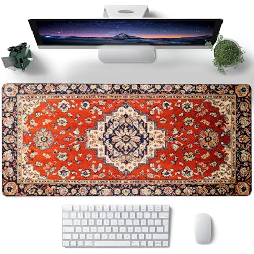 Desk Pad, Vintage Red Boho Rug XXL Gaming Mouse Pad with Stitched Edges,Non-Slip Waterproof Rubber Base Large Desk Mat for Keyboard and Mouse 35.4"x15.7" - color: Colour8, size: 35.4" x 15.7"