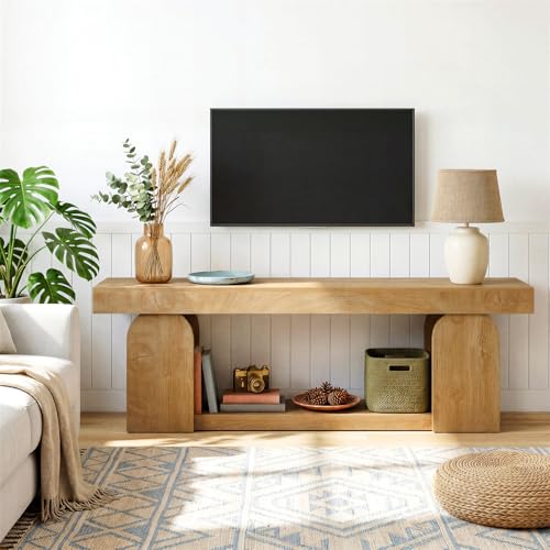 Tribesigns 63" TV Stand for 55/60/65/75-Inch TVs, Farmhouse Entertainment Center with Storage Shelves, Wooden TV Media Console for Living Room, Bedroom, Natural Wood