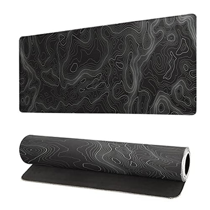 Topographic Contour Extended Big Mouse Pad Large,Gaming Mouse Pad Desk Pad,27.6x11.8 Inch Long Computer Keyboard Mouse Mat Mousepad with 3mm Non-Slip Base and Stitched Edge for Gaming and Office - color: Topographic Contour