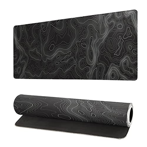 Topographic Contour Extended Big Mouse Pad Large,Gaming Mouse Pad Desk Pad,27.6x11.8 Inch Long Computer Keyboard Mouse Mat Mousepad with 3mm Non-Slip Base and Stitched Edge for Gaming and Office - color: Topographic Contour