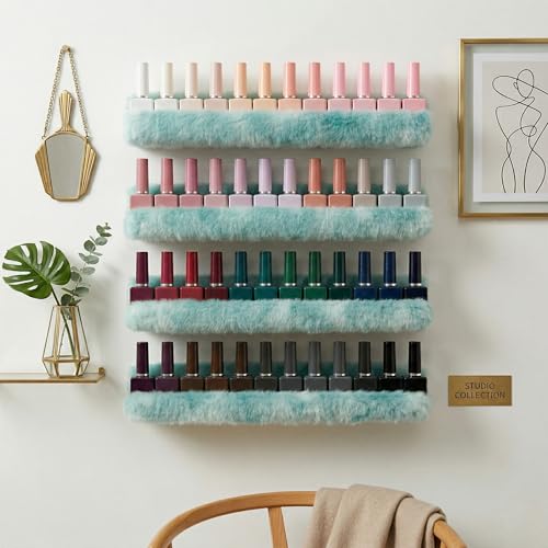 Care&More YJ 15 Inch Nail Polish Shelves, 4-Pack Fuzzy Display Nail Polish Rack for Storing Nail Bottles, Sunglasses, Essential Oils, Plush Soft (Green) - color: Green