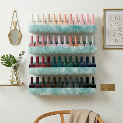 Care&More YJ 15 Inch Nail Polish Shelves, 4-Pack Fuzzy Display Nail Polish Rack for Storing Nail Bottles, Sunglasses, Essential Oils, Plush Soft (Green) - color: Green