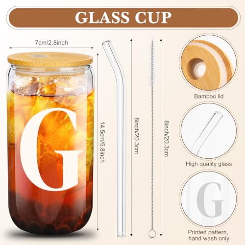 Aliceset Initial Gifts for Women Monogram Canvas Tote Bag and Makeup with Zipper and Initial Glass Coffee Cup Gifts for Her - style: Letter G
