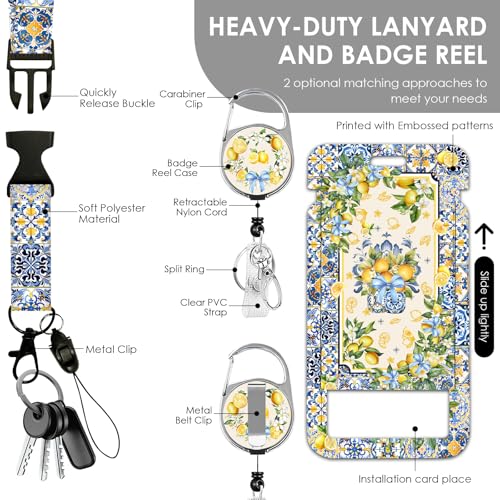 Lemon Lanyards for ID Badge, Lanyard ID Card Holder with Retractable Reel Clip and Keychain, Heavy Duty Vertical Identity Badge Cover Case Protector for Teacher Nurse Women Men - color: Lemon-yellow