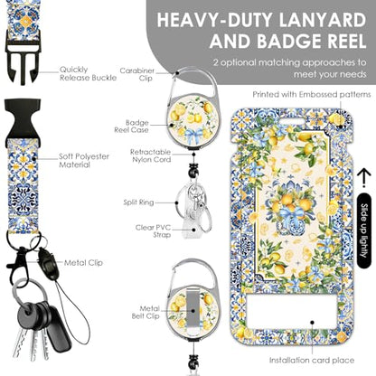 Lemon Lanyards for ID Badge, Lanyard ID Card Holder with Retractable Reel Clip and Keychain, Heavy Duty Vertical Identity Badge Cover Case Protector for Teacher Nurse Women Men - color: Lemon-yellow