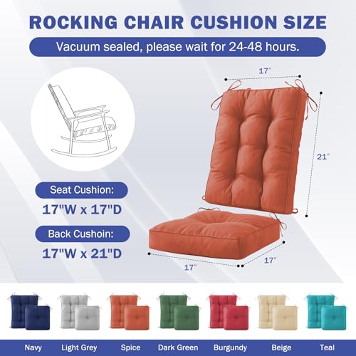 IPYNBAP Rocking Chair Cushion, Waterproof and Fade-Resistant Patio Chair Cushions, Tufted Chair Pads for Rocker Furniture, 17x17 Inch, Indoor/Outdoor Seat Cushions with Ties, Spice - color: Spice, size: 17"X17"/21"X17"