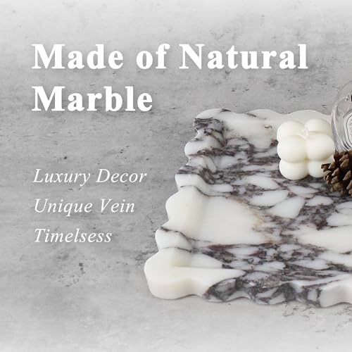 Square Marble Vanity Tray with Scalloped Edge - Natural Marble Perfume Tray Decor for Dresser, Vanity, Kitchen, Home Decor, Decorative Square Stone Tray - Calacatta Viola 8 * 8 inch - color: Calacatta Viola