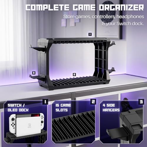 TNP Games Storage Tower (Up to 15 CD Disc) For PS5 Game Disk Rack and Controller Stand Holder For Xbox Series X/Nintendo Switch/PS4 Controller Stand Holder Can hold up to 4 controller
