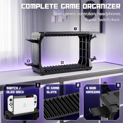 TNP Games Storage Tower (Up to 15 CD Disc) For PS5 Game Disk Rack and Controller Stand Holder For Xbox Series X/Nintendo Switch/PS4 Controller Stand Holder Can hold up to 4 controller