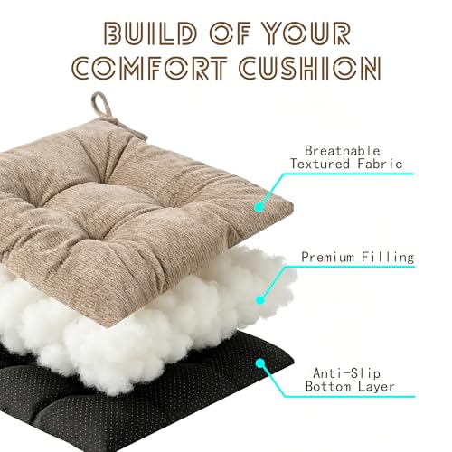 Chair Cushions for Dining Chairs, Seat Cushions for Kitchen Chairs | Chair Pads with Ties and Non Slip Backing (2, Sand, 16.5 x 16.5 x 2 inches) - color: Sand, size: 16.5 x 16.5 x 2 inches