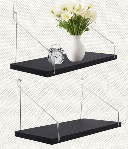 2-Pack Cubicle Shelf For Fabric Walls With Hooks：12x6.0in Black Wooden Cubicle Shelf Hanging Silver Bracket Use For Office Cubicle Accessories For Office Stylish Cubicle Decorations For Women Desk - color: Black