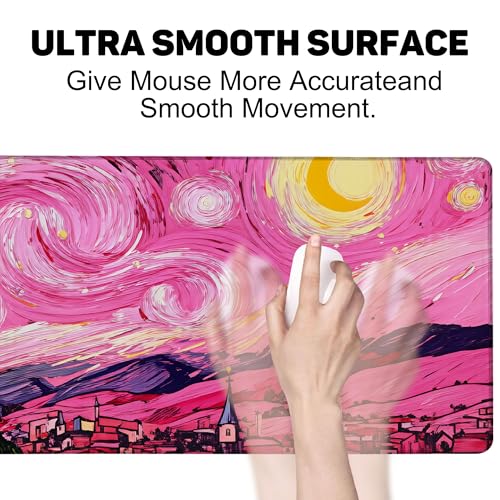 Pink Starry Night Gaming Mouse Pad with Stitched Edges Non-Slip Rubber Base Mouse Pad for Office,Computer,Keyboard,Laptop and Home Desk,31.5 x 11.8 Inch - color: Pink Starry Night, size: 11.8*31.5inch