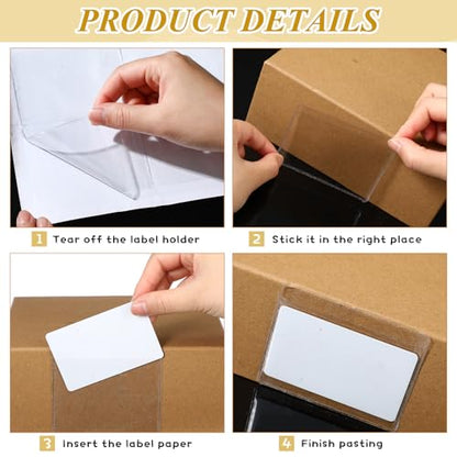 Jeyiour 100 Pcs Label Holders Adhesive Nameplate Pockets Storage Bin Labels Index Card Holder Shelf Plastic Peel Stick for Classroom Supermarket Bookshelf Library Student Box Drawer (3.6 x 2.9 Inch) - size: 3.6 x 2.9 Inch