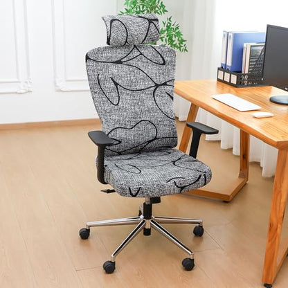 Ergonomic Office Chair Covers Set with Headrest Cover Printed 2 Pieces Stretch Desk Computer Office Chair and Headrest Slipcovers Washable - color: Style 13, size: Chair and Headrest Covers