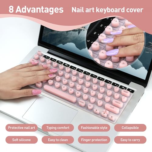 Keyboard Cover for Long Nails, Keyboard Film for Nail Art Silicone 3D Raised Keyboard Cover Skin for Typing Comfort Compatible with MacBook Pro/Air 13"/14"/15"/16" 2020-2024 (Pink) - color: Pink