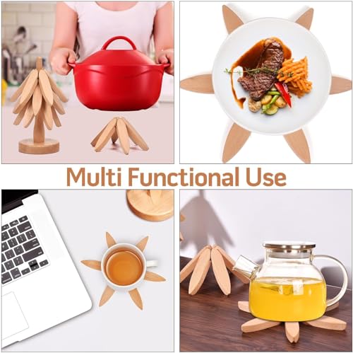 Wooden Cup Coaster Set，Tree Shape Trivet Set,Tree Coasters- 4 Wooden Trivets + 1 Stand stored for hot Dish/Pot/Bowl/teapot/hot Pot Set - color: White