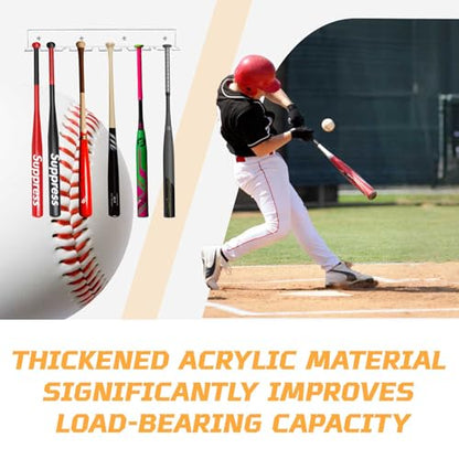 Clear Thickened Display Stands & Wall Mounts for Baseball Bats, Acrylic Mini Baseball Bat Display Hanger for 10 Items, Sturdy Vertical Bat Rack Organizer, Floating Baseball Display Shelf