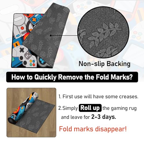 Game Area Rug Teen Boys Carpet, 3D Gaming Rugs Gamepad Controller Mat for Boys Girls Bedroom Playroom, Non-Slip Gamer Rugs Children Gaming Area Rugs (79" x 59", Blue) - color: Blue, size: 4'11" x 6'7" (Rectangular)