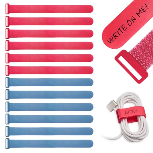 Wrap-It Storage Write On! Cinch Straps - 8" (12-Pack) Tropics - Colorful Hook and Loop Cord Organizer Straps for Office Desk Accessories to Organize and Label Cable Management - size: 8" (12-Pack)