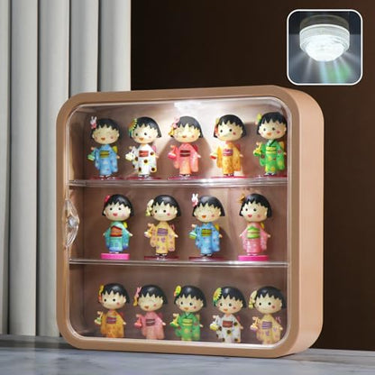 Clear Display Case for Figure with Led Light,3-Layer Wall-Mounted Storage Box with Door,Dust and Moisture Proof,Suitable for Pop Mart,Lego Collectibles Mini Figures Toys