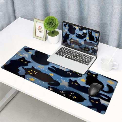 Large Gaming Mouse pad,Black cat Design Anti Slip Rubber Base Mouse pad, Suitable for Computer, Laptop, Office Desk Accessories - color: Black cat Design