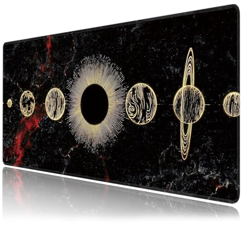 Galaxy Planet Large Mouse Pad,Gaming Keyboard Desk Pad,Extended Mouse Mat Non-Slip Rubber Base with Stitched Edges for Office Game Home XXL 35.4"x15.7" - color: Galaxy Planet, size: 35.4L x 15.7W inches