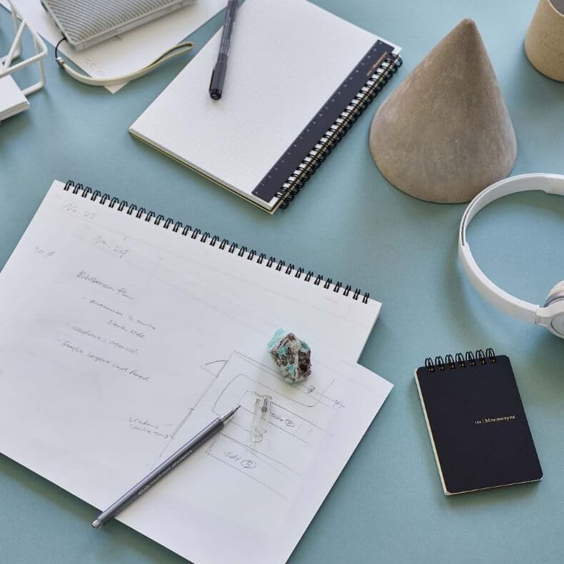 Maruman Mnemosyne Grid Notebook- Horizontal A5 Layout, 5.83" x 8.27", 70 Sheets / 140 Pages, 5mm Graph Paper Journal, Perforated Pages & Wire-Bound to Lay Flat, Black, Made in Japan - size: A5 (5.83" x 8.27")
