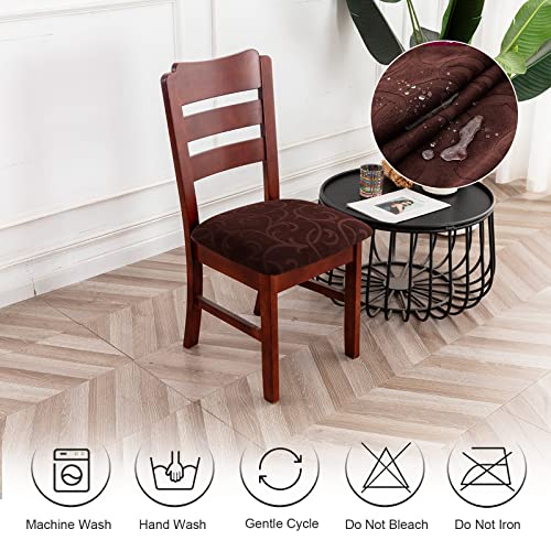Genina Waterproof Chair Seat Covers Dining Room Chair Covers Stretch Seat Cover for Dinning Room Chair Protector Slipcovers for Kitchen, Hotel (2, Flower Pattern-Chocolate) - color: Flower Pattern-chocolate