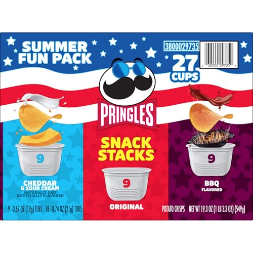 Pringles Potato Crisps Chips, Lunch Snacks, On-the-Go, Snack Stacks, Variety Pack, 19.36oz Box (27 Cups) - size: 0.72 Ounce (Pack of 27)