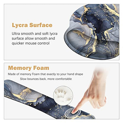 ARTSO Large Mouse Pad Ergonomic Keyboard Wrist Rest Support Combo, Memory Foam Gel Extended Desk Mat Protector, Non-Slip Desk Blotter, Dark Blue Marble - color: Dark Blue Marble