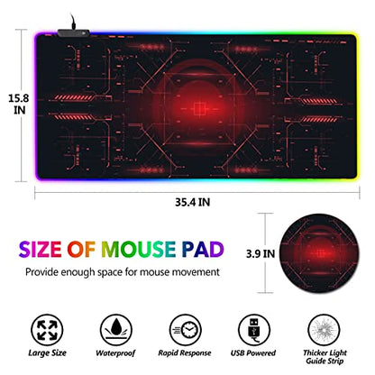 AIMSA Large Gaming Mouse Pad RGB, Keyboard Led Mousepad Extended 35.4 x 15.8 inch Non-Slip Rubber Base with 14 Lighting Modes Desk Mat, Red Circuit Board Motherboard - color: Red Circuit Board Motherboard