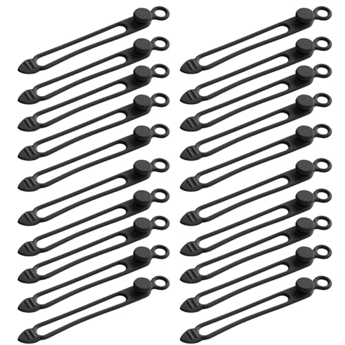 TENOC Silicone Cable Ties 20 Pcs Black Reusable Cable Holder Elastic Cord Straps Flexible Wire Organizer for Phone Tablet Charging Cable and Headset or Others - color: Black, size: 4.2 Inch 20 Pcs