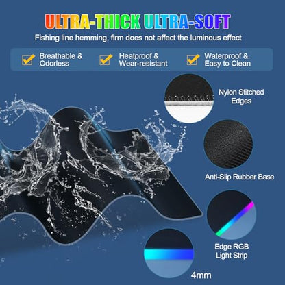 RGB Mouse Pad with Foldable Phone Stand Wireless Charger, 31.5"x11.8" XL Gaming Mousepad Large Desk Mat, Desk Pad with 11 Colors 5 Modes, Waterproof - color: Black Touch Control Stand XL with PD Charger