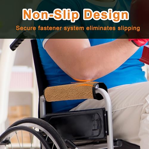 AHIER Wheelchair Armrest Pads, 2PCS Sheepskin Fleece Wheelchair Armrest Covers, Non Slip Arm Rest Cover Cushion pad for Wheelchairs (Brown) - color: Brown