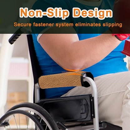 AHIER Wheelchair Armrest Pads, 2PCS Sheepskin Fleece Wheelchair Armrest Covers, Non Slip Arm Rest Cover Cushion pad for Wheelchairs (Brown) - color: Brown