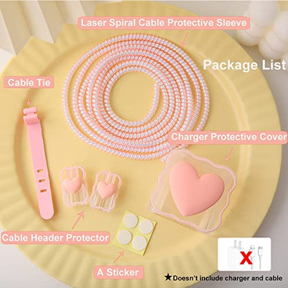 Compatible with iPhone 18W/20W USB-C Charger Cover Lovely 3D Love Heart Waves Clear Soft Charger Protector Cute Cable Saver for iPhone 11 12 13 14 Pro Max Fast Power Adapter, Pink 1 (5in1) - color: Pink 1 (5 in 1)
