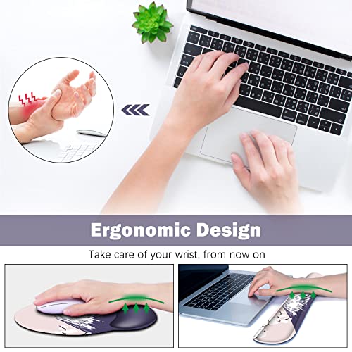 ARTSO Large Mouse Pad Set Ergonomic Keyboard Wrist Rest Support, Memory Foam Gel Wrist Pad, Non-Slip Extended Desk Mat Protector, Pink Sakura Fuji Mountain - color: Pink Sakura Fuji Mountain