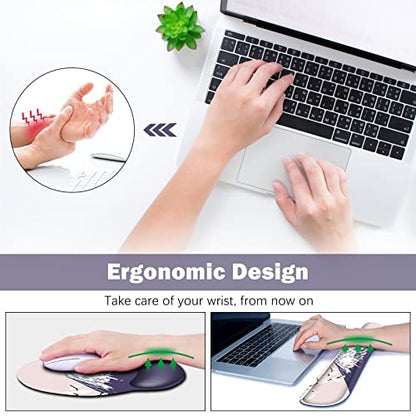ARTSO Large Mouse Pad Set Ergonomic Keyboard Wrist Rest Support, Memory Foam Gel Wrist Pad, Non-Slip Extended Desk Mat Protector, Pink Sakura Fuji Mountain - color: Pink Sakura Fuji Mountain