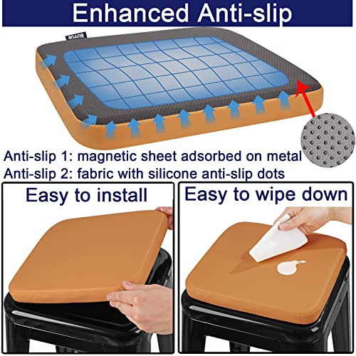 BUYUE Enhanced Anti-Slip Magnetic Bar Stool Cushion 1 Piece, Luxury PU Leather Waterproof Small Seat Cushion for Café Bistro Stackable Metal Stool (Square, Orange, 1) - color: Orange, style: Square-1 Pcs
