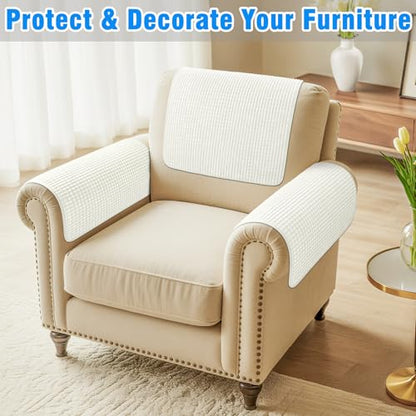 Couch Arm Covers, Sofa Arm Covers, Waterproof Armrest Cover for Sofa, Armchair, Loveseat, Headrest Cover, Non-Slip Recliner Arm Cover, Arm Chair Covers Set of 2 (Cream, 19"×19") - color: Cream, size: 19" x 19" - 2 pcs