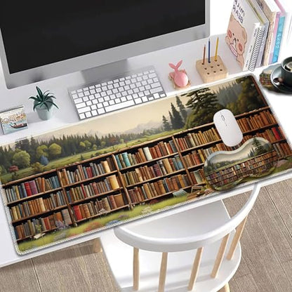 Large Gaming Mouse Pad + Mouse Wrist Rest Pad + Coaster Combination, 31.5 "x 11.8" Durable Non-Slip Extension Table Mat, Suitable for Office and Home, Books - color: Books