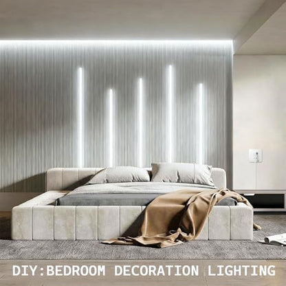 Under Cabinet LED Lighting kit, 6 PCS 6500K White LED Strip Lights Penetrable Wood Touch Dimmable COB LED Strip with 60W Adapter for Kitchen Cabinet,Counter,Shelf,TV Back,Showcase - color: White, size: 6.56Ft