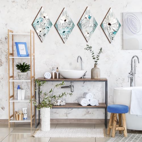 FairySandy 4 Pcs Boho Bathroom Wall Decor 11.8 x 6.69 Inch Bohemian Restroom Wall Art Bathroom Rustic Decoration Farmhouse Minimalist Relax Soak Unwind Breathe Sign for Bedroom Living Room(Tulip) - style: Tulip