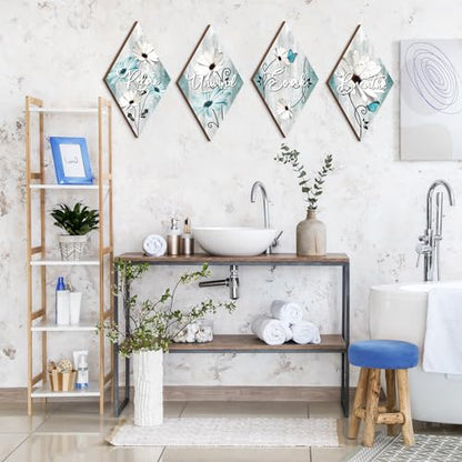 FairySandy 4 Pcs Boho Bathroom Wall Decor 11.8 x 6.69 Inch Bohemian Restroom Wall Art Bathroom Rustic Decoration Farmhouse Minimalist Relax Soak Unwind Breathe Sign for Bedroom Living Room(Tulip) - style: Tulip