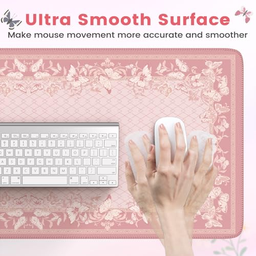 HAOCOO Cute Desk Mat, Pink Desk Matt for Desktop with Edge Stitching, Non-Slip Large Mouse Pad for Desk, Water-Resistant Computer Mat for Gaming,Women Office (Light Pink) - color: Light Pink