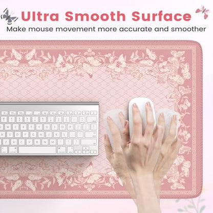HAOCOO Cute Desk Mat, Pink Desk Matt for Desktop with Edge Stitching, Non-Slip Large Mouse Pad for Desk, Water-Resistant Computer Mat for Gaming,Women Office (Light Pink) - color: Light Pink