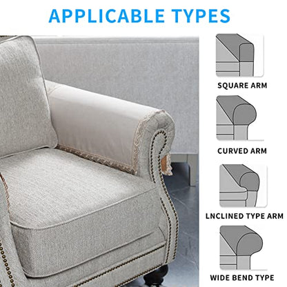 MINJIATEX Couch arm Covers, Non-Slip (2 pcs), Washable, for Living Room Recliner Chair, Protectors for Leather Sofa armrest slipcover, JYS-Beige - color: Jys-beige