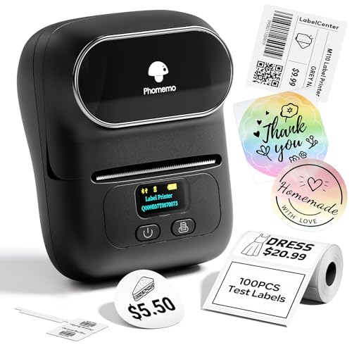 Phomemo M110 Label Makers - Barcode Label Printer Bluetooth Label Maker Portable Thermal Printer for Small Business, Address, Barcode, Logo, Clothing, Mailing, Sticker Printers for Phone & PC, Black - color: Black