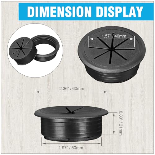2" Black Desk Grommet, JTemgle Flexible Cable Grommet Plastic Cable Hole Cover Wire Organizer Caps Desktop Cord Management for Home Office TV Stands Tabletops, 10 Pieces - color: Black