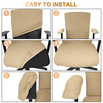 Tallew 4 Pcs Office Chair Covers Set Computer Universal Protective Stretchable Chair Seat Covers Desk Armrest Slipcovers Pads Office Cushion Backrest for Rotating (XL,Camel) - color: Camel
